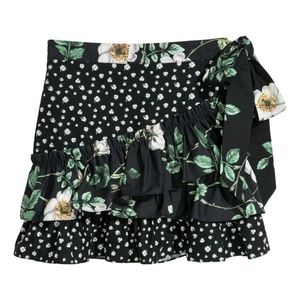 H&M Black Floral Print Flounced Wrap Tie Mini Skirt - Size XS, 0